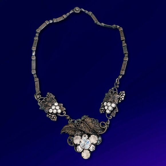 Vintage Banana Bob grape theme ox silver matte-sparkling crystals fluted link - Picture 6 of 9